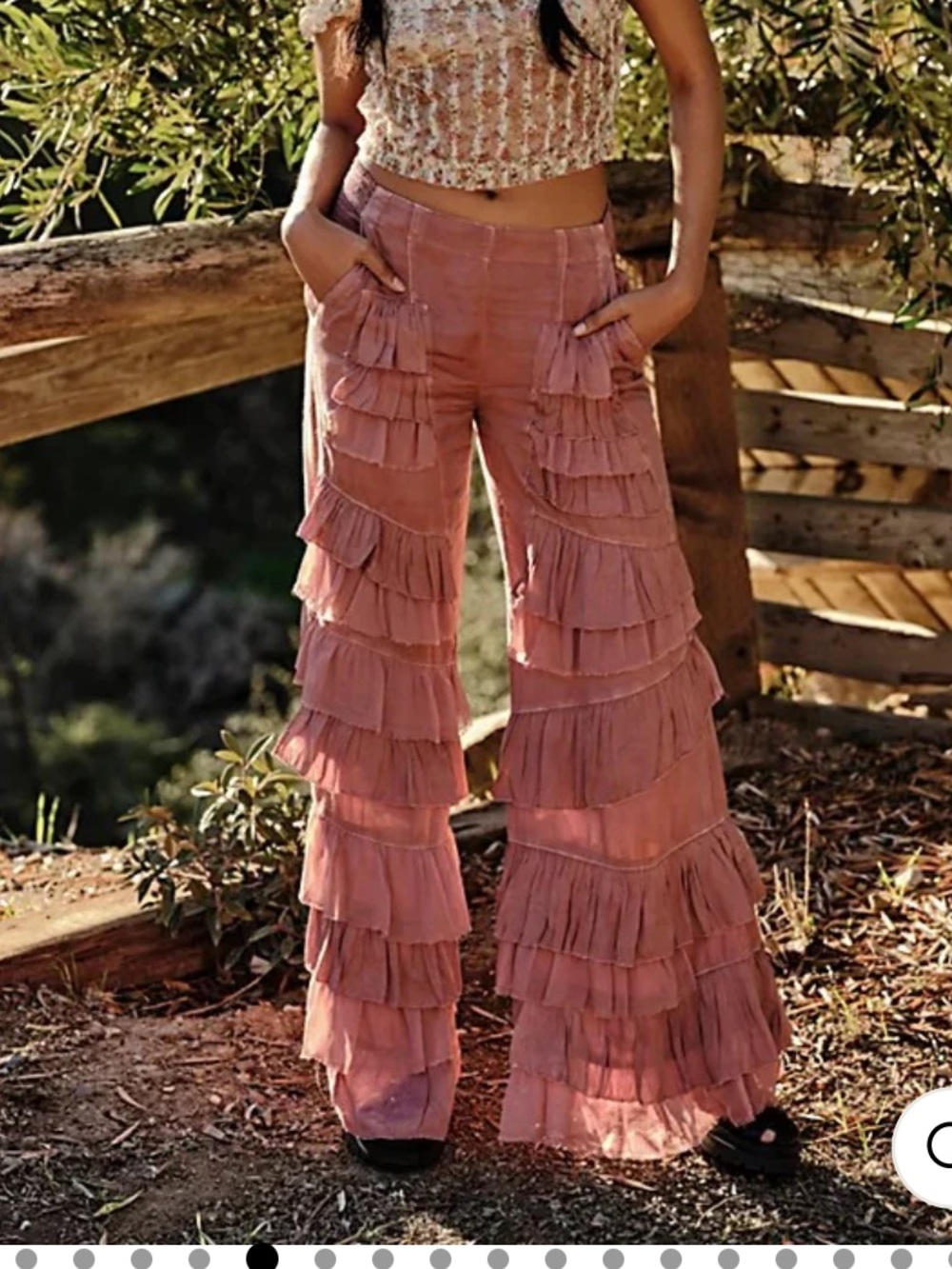 FREE PEOPLE ROCK N FRILL MAUVE Pink Ruffle Tiered Palazzo Pants